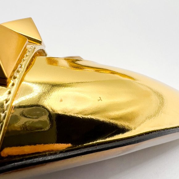 Valentino Garavani Roman Stud Metallic Gold Leather Ballerina Ankle-Strap Flats - Picture 10 of 10